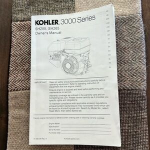 KOHLER 3000 Series SH255, SH265 Owners Manual